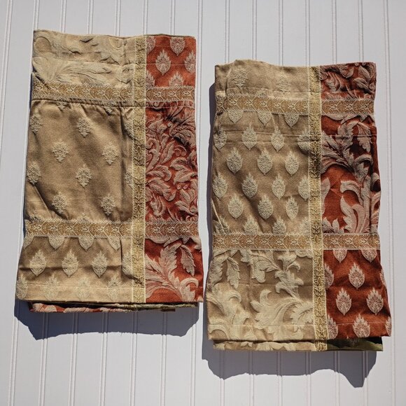 JC PENNEY Valances Sage Savannah Damask Floral Scroll Curtain Pair Gold Orange - Picture 10 of 10